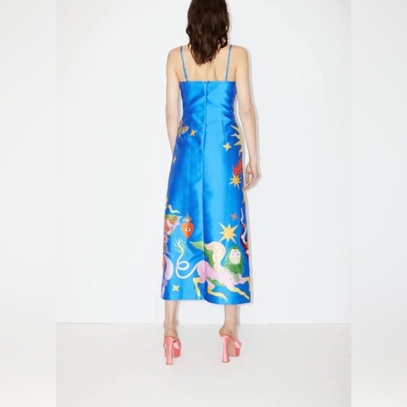 Authentic ALEMAIS Guardian Printed Satin Keyhole Midi Dress Sz US 2 - Picture 4 of 14